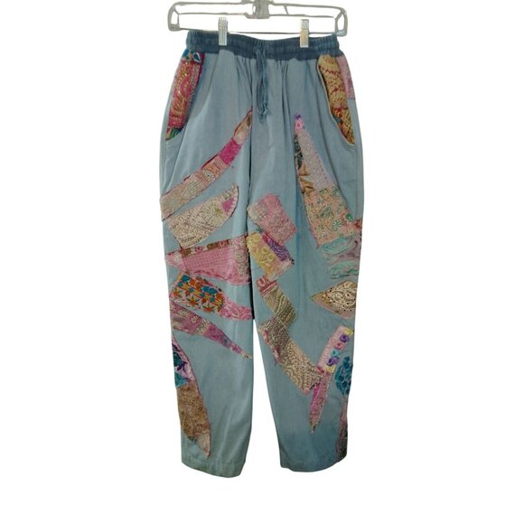 Momo New York Womens Boho Patchwork Jogger Pants Elastic Waist Pockets‎ Size L